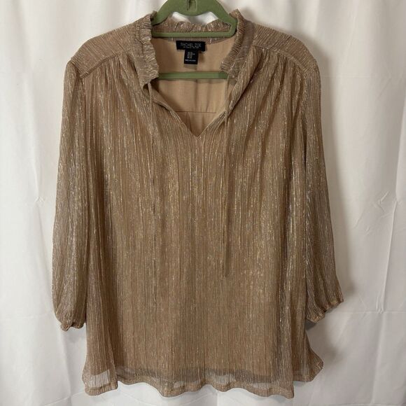Rachel Zoe Plus Size 2X Peasant Top Blouse Rose Gold Metallic  3/4 slv Popover - Picture 1 of 7